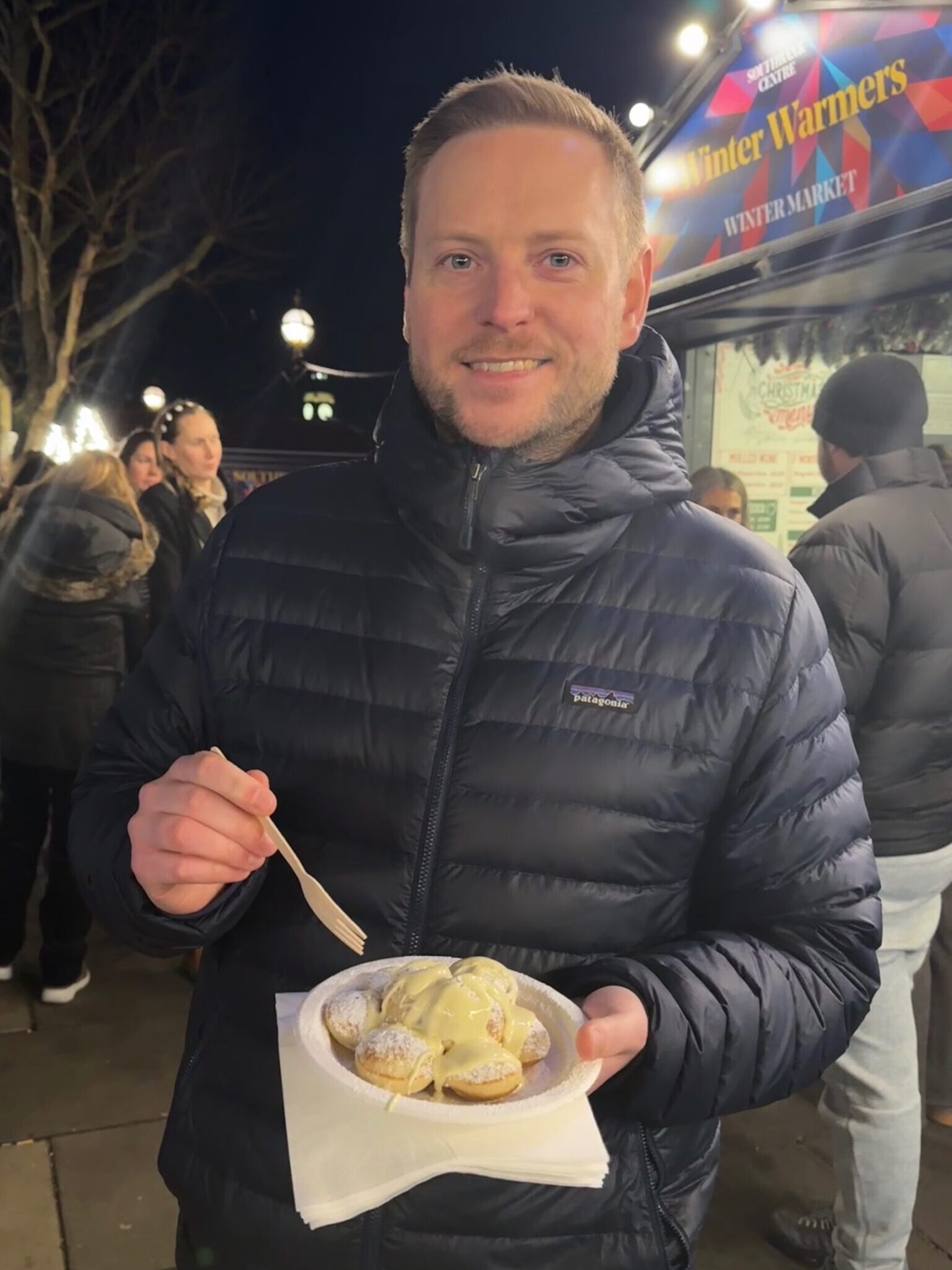 Richard eating Dutch pancakes